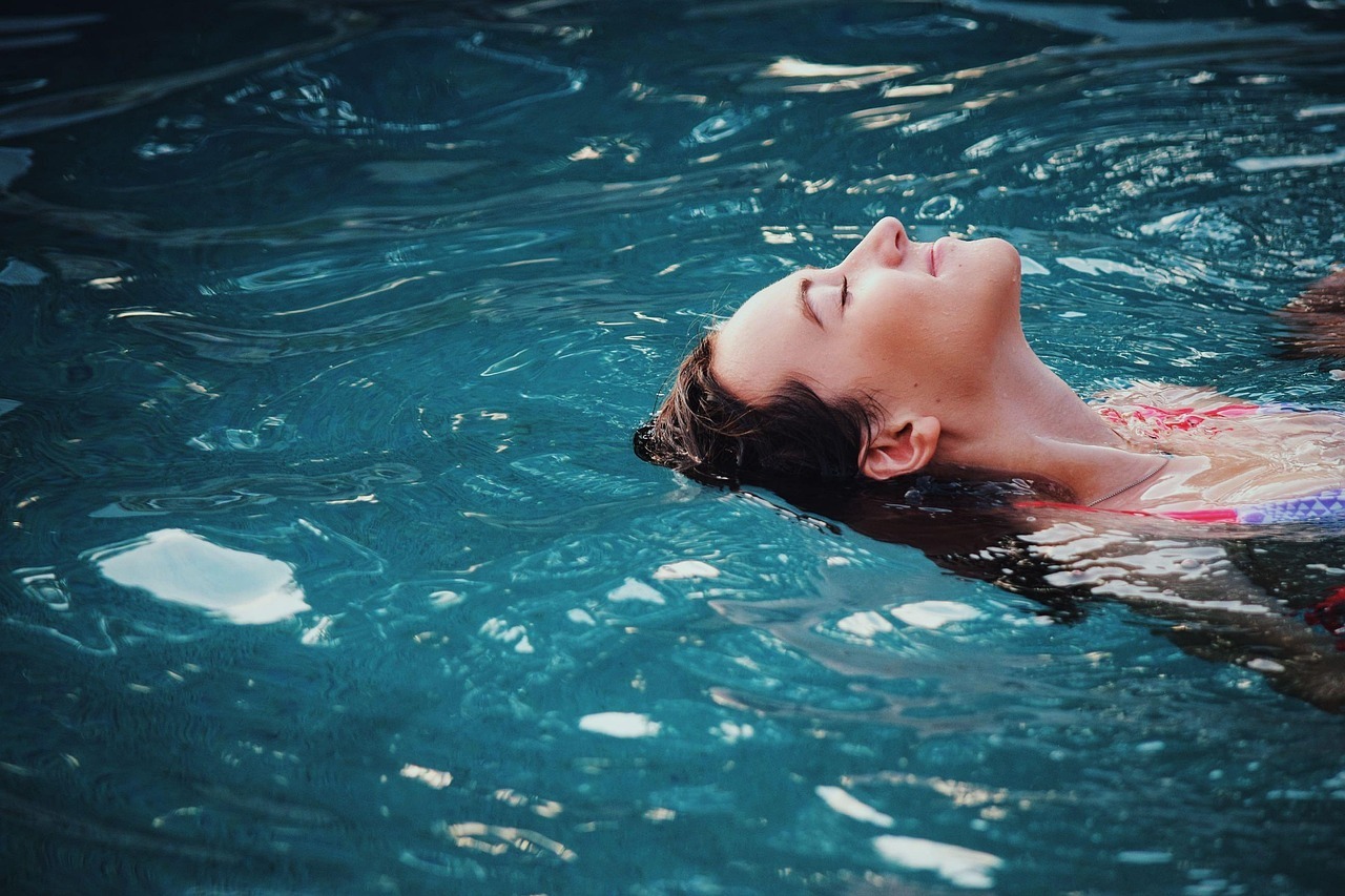 woman, fun, swimming, swimming pool, leisure, nature, person, recreation, relaxing, ripples, summer, swimmer, summer vacation, water, wet, girl, floating, caucasian, blue water